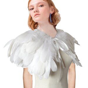 8161 Fashion Feather Cape Stole Black White Beige Shawl Iridescent